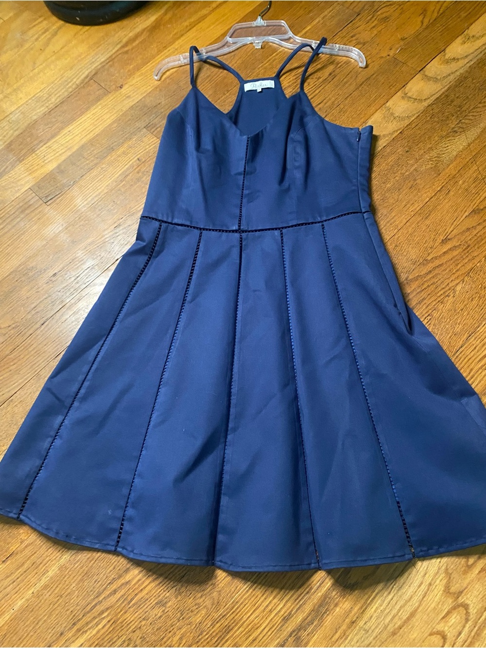 Parker Navy Pleated Mini Dress Size M Spaghetti Strap Date Night - Picture 5 of 10